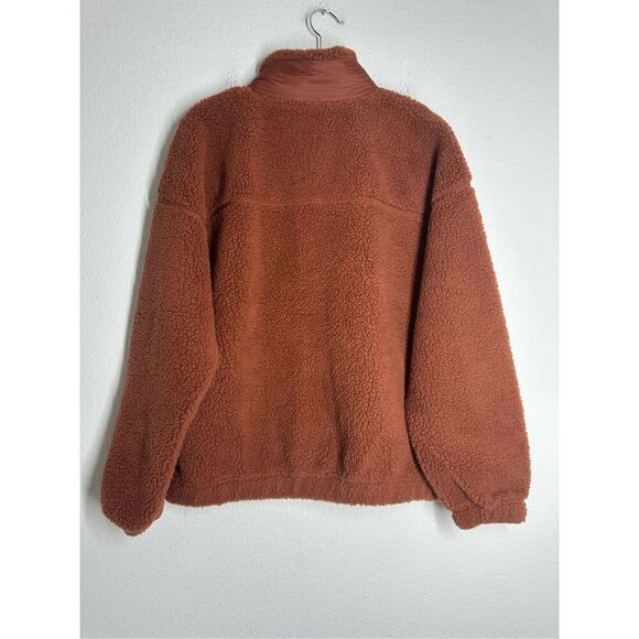 Old Navy Women Rust Fleece Sherpa Snap Button Jacket Fall Teddy Nylon Trim Sz L - Picture 3 of 9